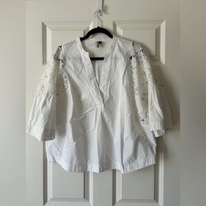 Topshop White Cotton Blouse with Floral Lace Panels 10